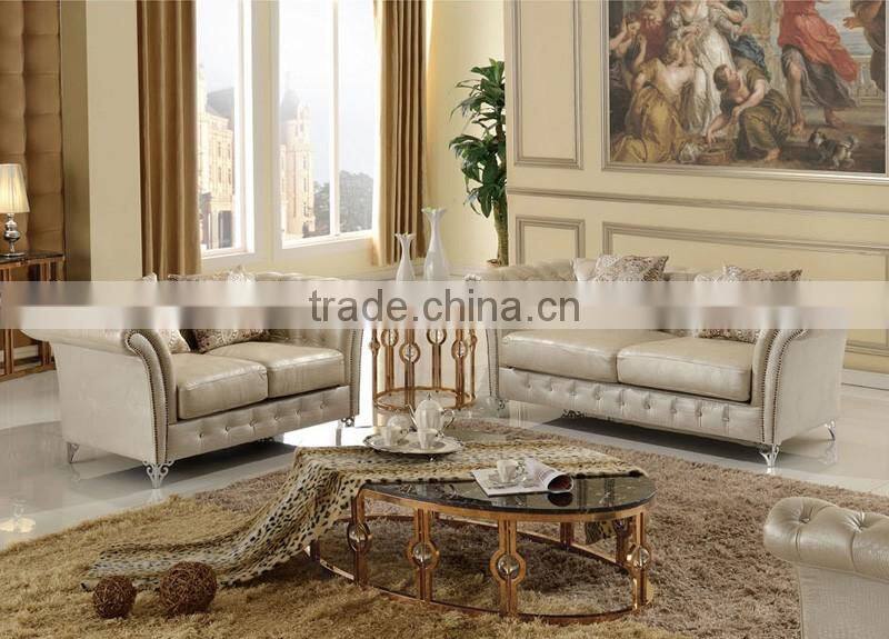 SF033 2015 new arrival European white PU leather sofa designs with crystal buttons stainless steel legs