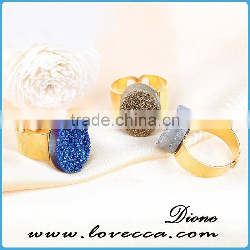 Hot Sale Adjustable Round Natural Druzy Natural Stone Anniversary Ring