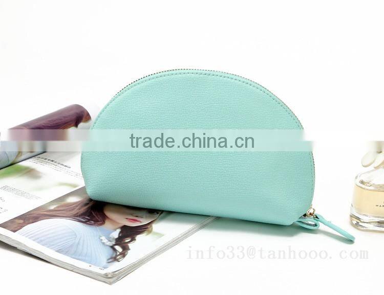 cosmetic bag Brass zipper top good PU leather hard cosmetic bag with lining