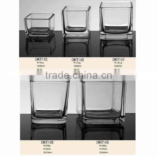 Square Flower printed glass candle- holders