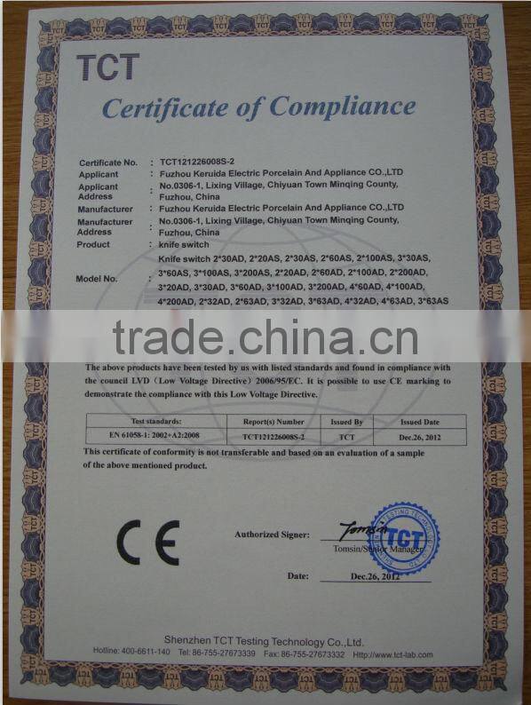 porcelain fuse type 3 pole knife switch