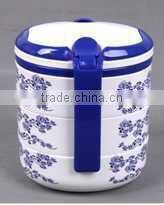 Portable three layers oval lunch box with lock