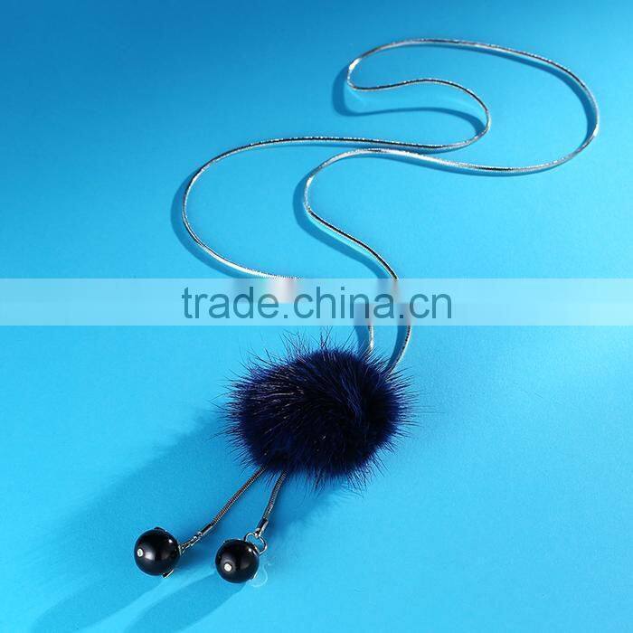hot new Korea pompon necklace mink fur ball long sweater necklace for antumn winter