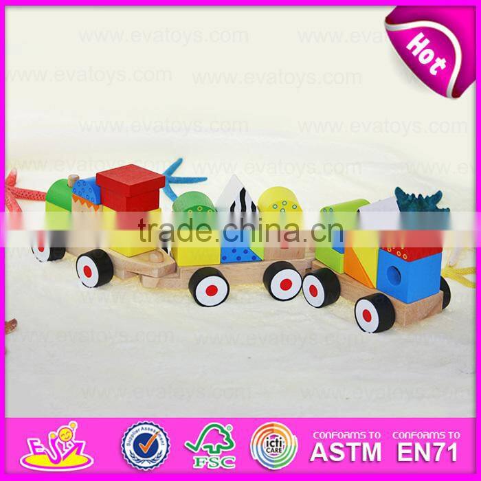 2015 New intelligence pull line blocks toy,kids wooden toy wooden block pull toy,Line Pull Building Block toys (Train) W05C009