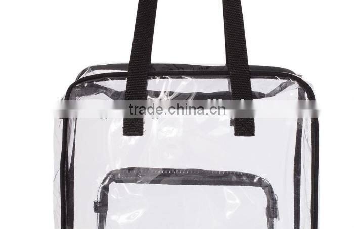 Clear Oversized Tote PVC Vinyl Plastic Large Shopper Shoulder Bag Transparent with front clear zipper pocket