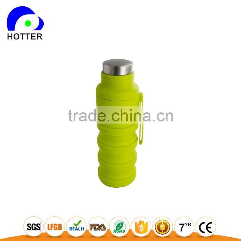 Stainless head silicone folding water bottle full silicone safe travel camping folding cup wholesale