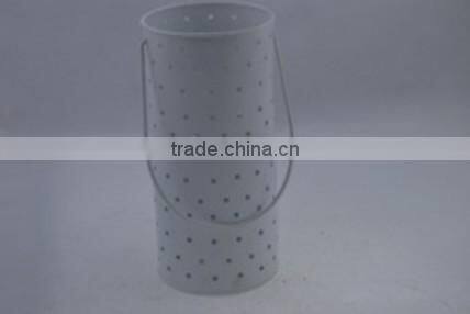 Holiday decoration white embossed hole metal candle holder