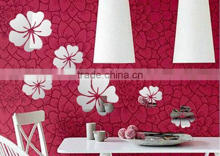 Latest decorative custom wall sticker , sitting room 3D flower mirror wall stickers