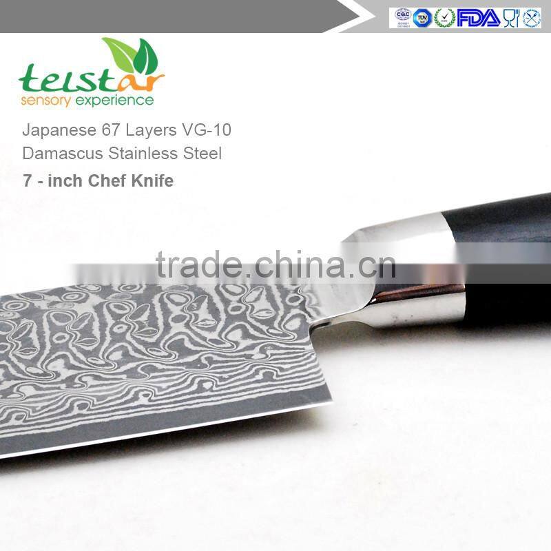 2017 hot style of new products Damascus Steel knife 7 inches santoku knife for Japan VG10 steel 67 layer