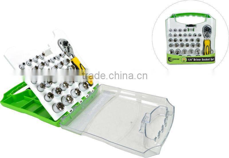 33pcs 1/4" ratchet handle and socket set in plastic case