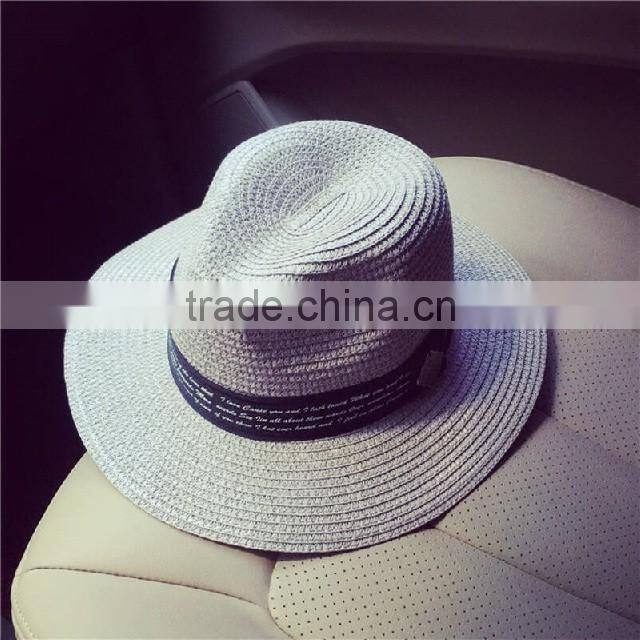 Metal standard British wind spring/summer days pure color printing letters straw hat female temperament sunshade little hat