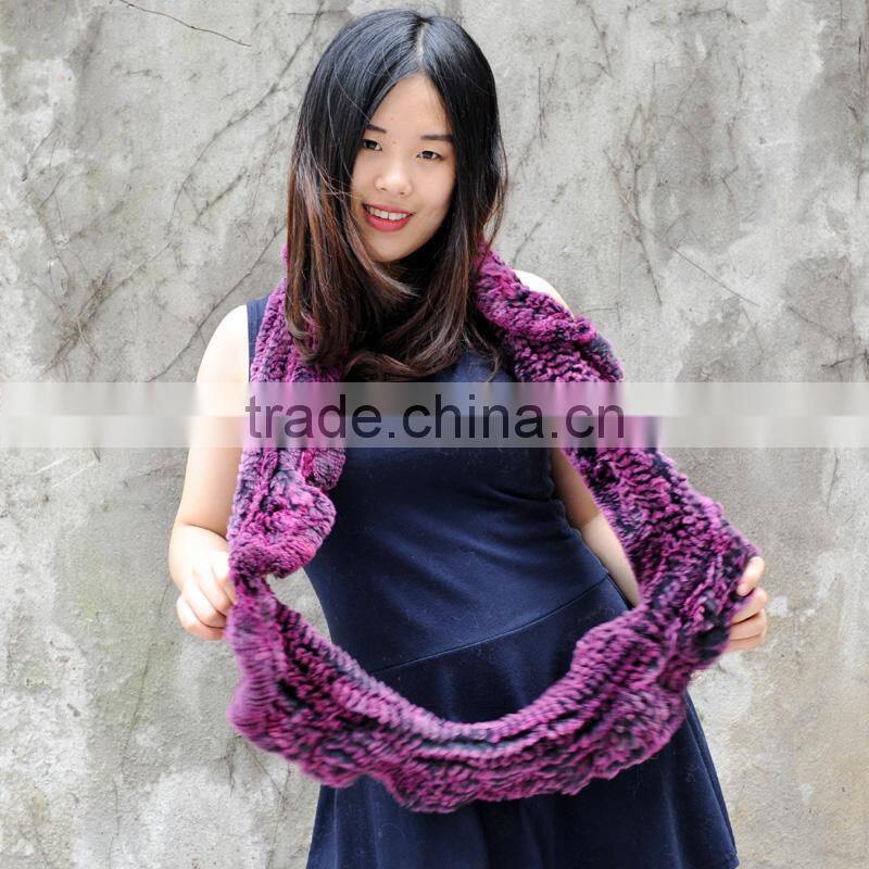 CX-S-32G Multi Color Real Rex Rabbit Fur Winter Scarf for Women
