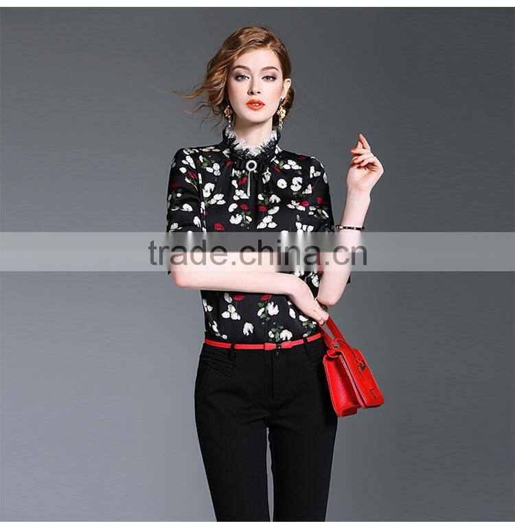 Maxnegio spring new style silk blouse back neck chiffon printed designs