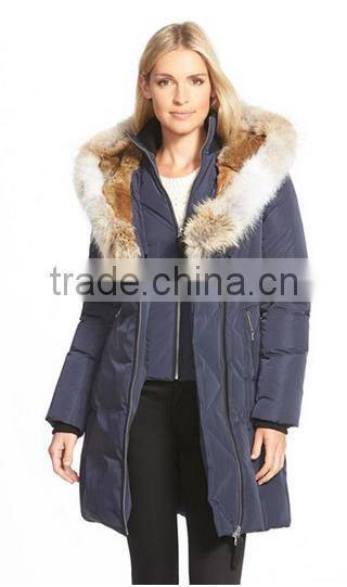 European Style Customized Color Fur Trim Hooded Long Padding Quilting Coat For Women