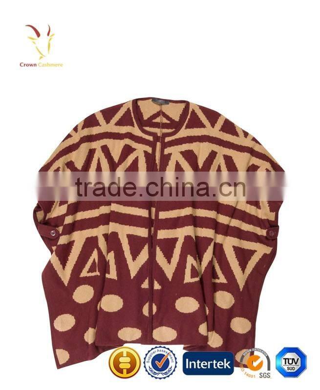 Cardigan Style Lady Custom Intarsia Wool Poncho Sweater