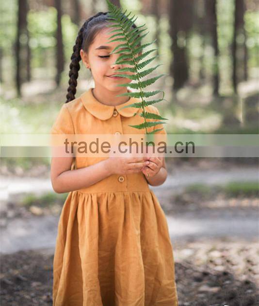 Classic Peter Pen Collar Mustard Linen Girl Child Dress Doild Kid Dress