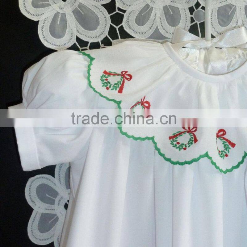 Girls Christmas High Yoke Float Dress with Slip Baby White Embroidery Holiday Dress