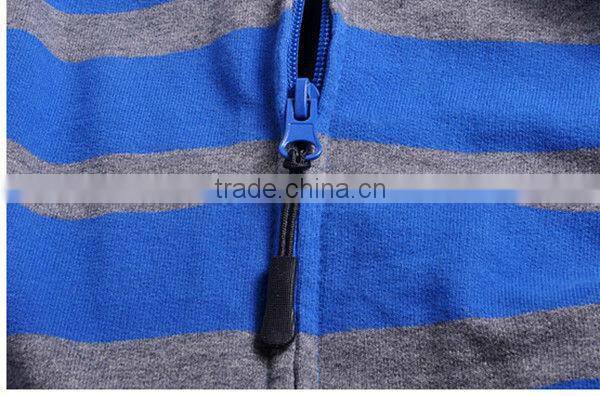 2013 customized blue and grey color striped zip up hoodies in different colors