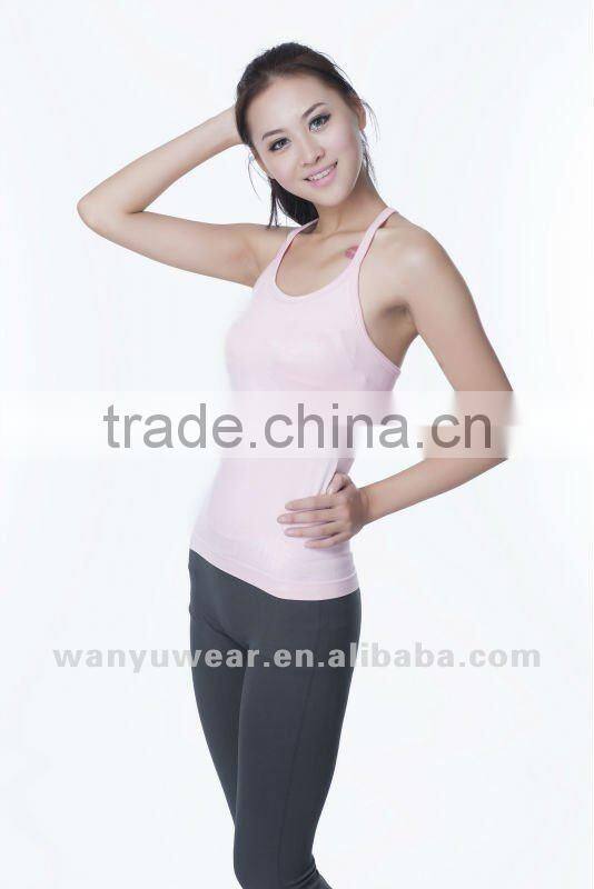 Plain pink seamless ladies tank tops