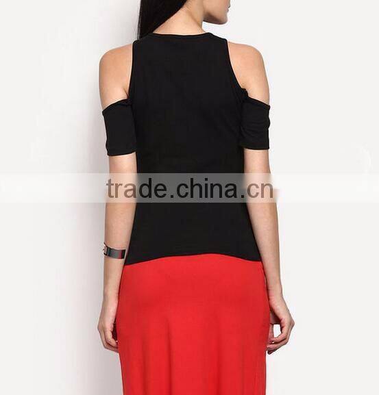 Blank cold shoulder t-shirt women clothes fittes zipper up t shirt