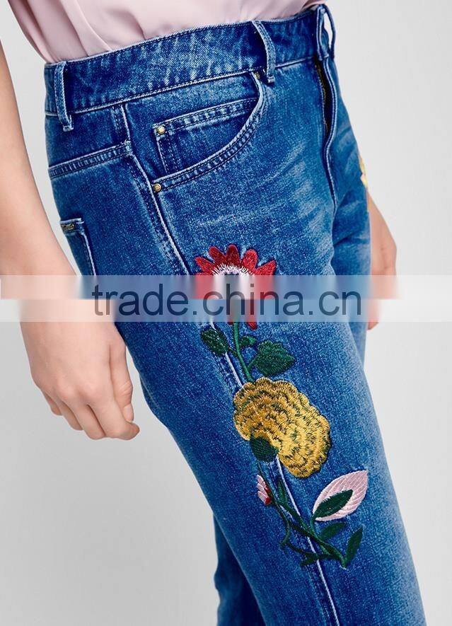 fashion latest design embroidered jean pants for woman