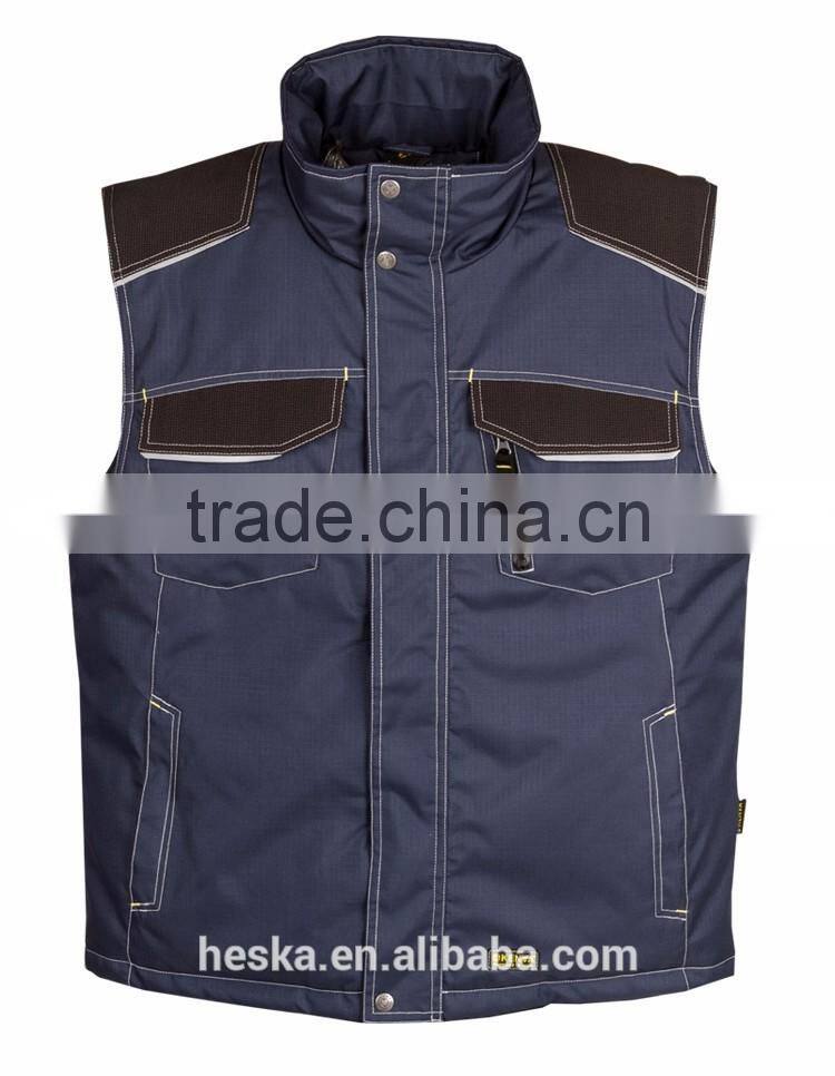 Oxford blue quilted padded bodywarmer mens safety waistcoat with waterproof