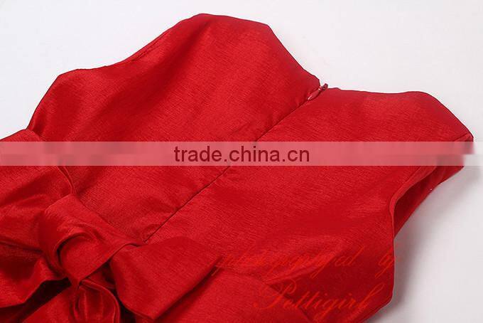 Hot Selling Red Girls Dresses Decorated With Big Flower Fashion Solid Kids Vestido Wholesale Child Wear