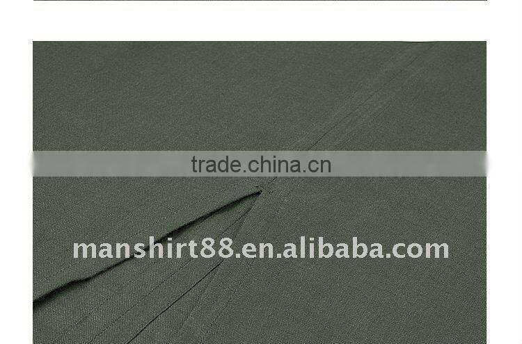 man's latest V-neck linen army green casual shirt