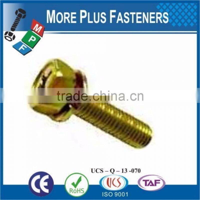 SEMS DIN 6901 SCREW WITH FLAT WASHER ASSBMBLIES SLOT INDENT HEX HEAD SHARP POINT TAPPING SCREW