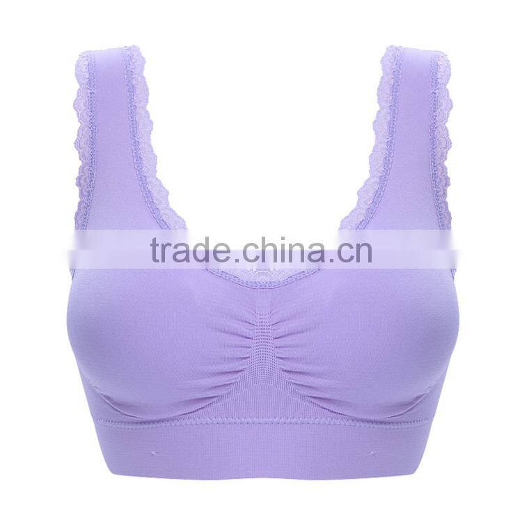High grade shockproof full cup lace U-design nylon sexy women sports bra