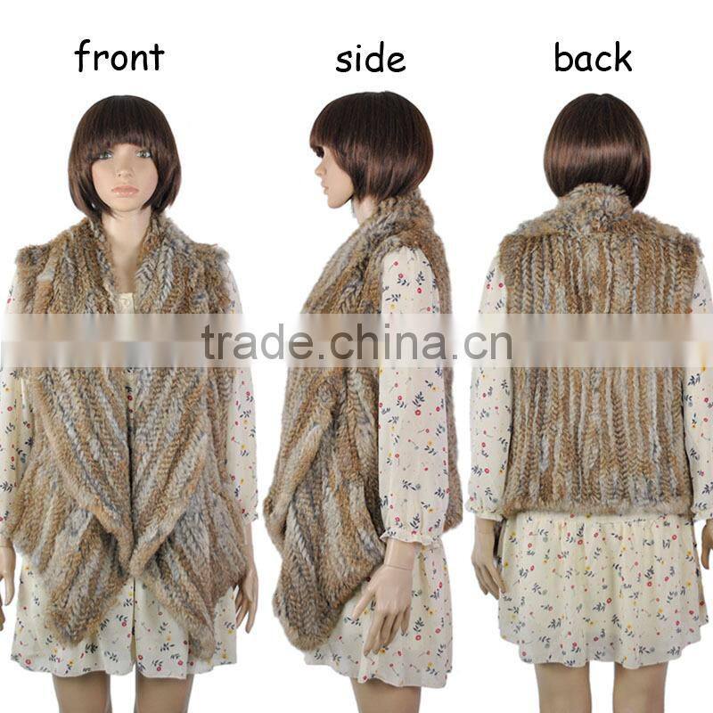 YR078 New Arrival Top Quality Chic Women Apparel Genuine Rabbit knitted Sleeveless Vest