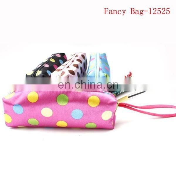 Fashional colorful dot printed satin pencil bag for girls