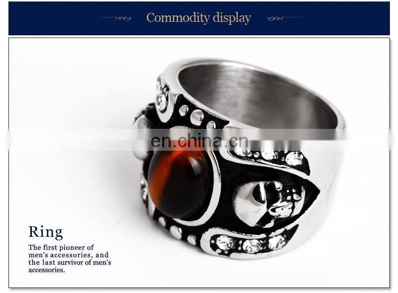 Fashion Onyx Stone Men Silver Titanium Ring