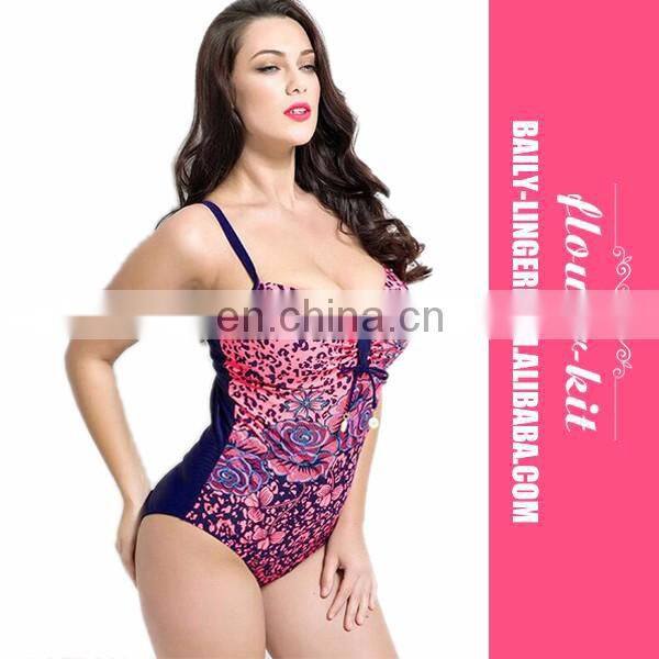 Plus Size One Piece Swimsuit Rose Printed Beautiful Swimwear