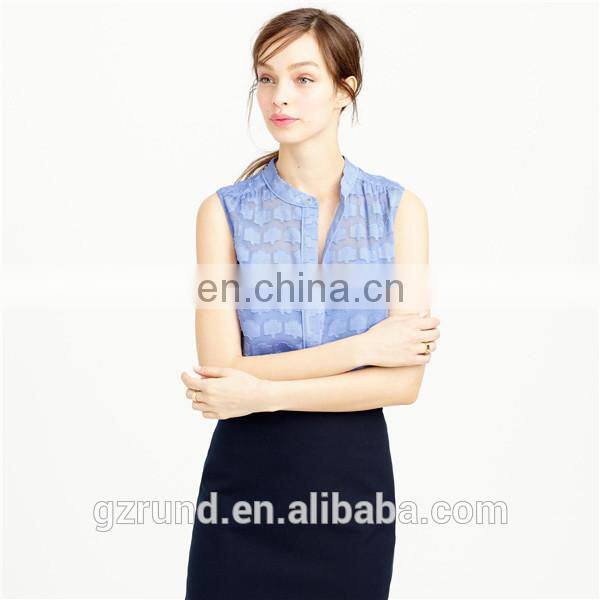 Chiffon swing print shell tops and blouse, hot sale female clothes fashion blouse collar blue