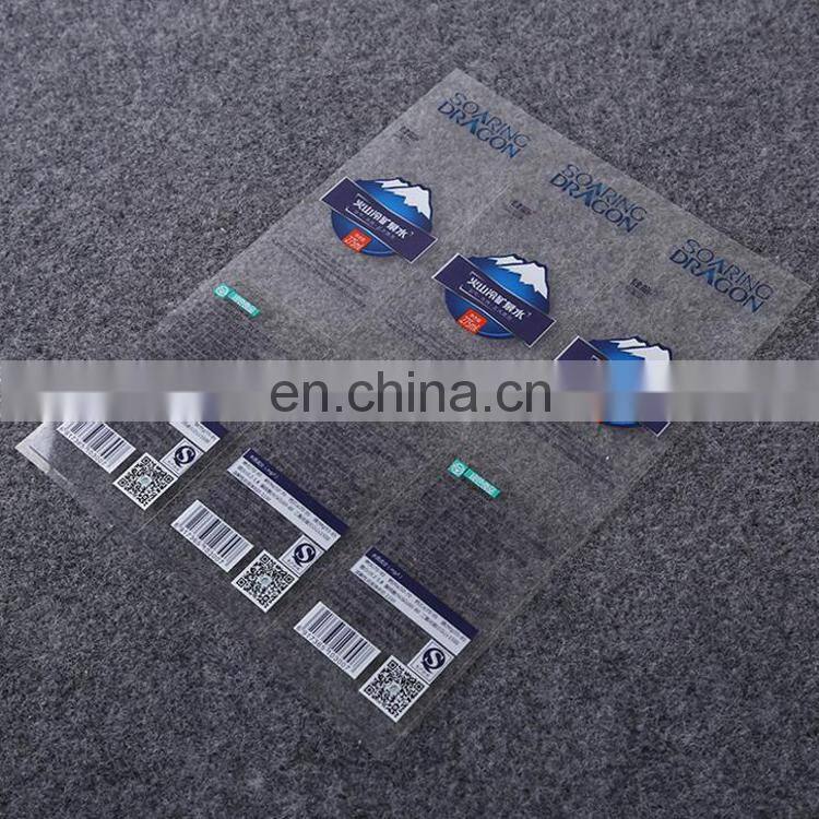 manufacture customized transparent customized printing vinyl label self-adhesive stickers for mineral water bottle