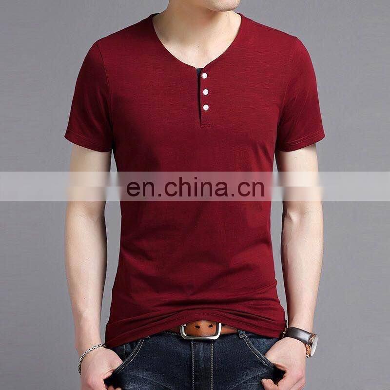 New arrival mock v neck buttons collar wholesale t shirts full hand designer ruched t shirt for big man