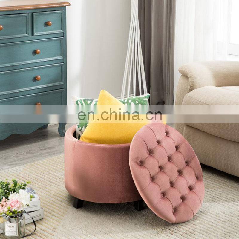 Manufacturer custom modern fabric round faux fur ottomans stool