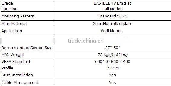 High quality full vision 180 degree arm TV mounting bracket