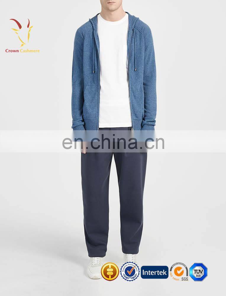 Mens Cashmere Cardigan With Zipper And Hoodie