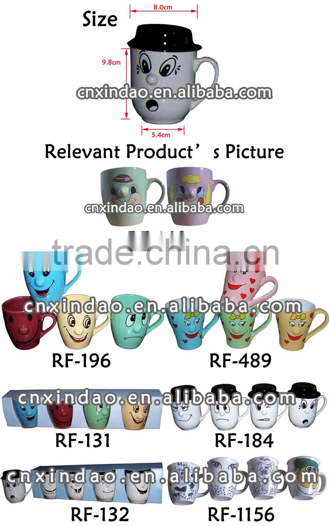 Zibo Made 12oz Colorful Nose Mug with Belly Shape for Ceramic Disposable Custom Tea Cup