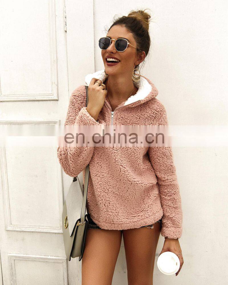 Wholesale custom women's jackets Casual and comfortable long-sleeved hooded zipper loose solid color street style