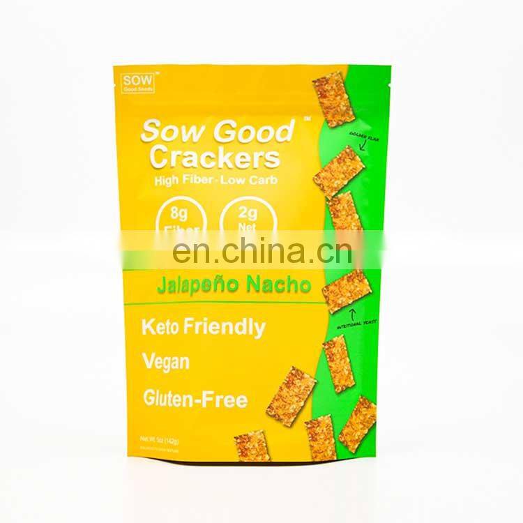 Custom printed bright yellow food plastic food bags packaging three side seal snack food bags