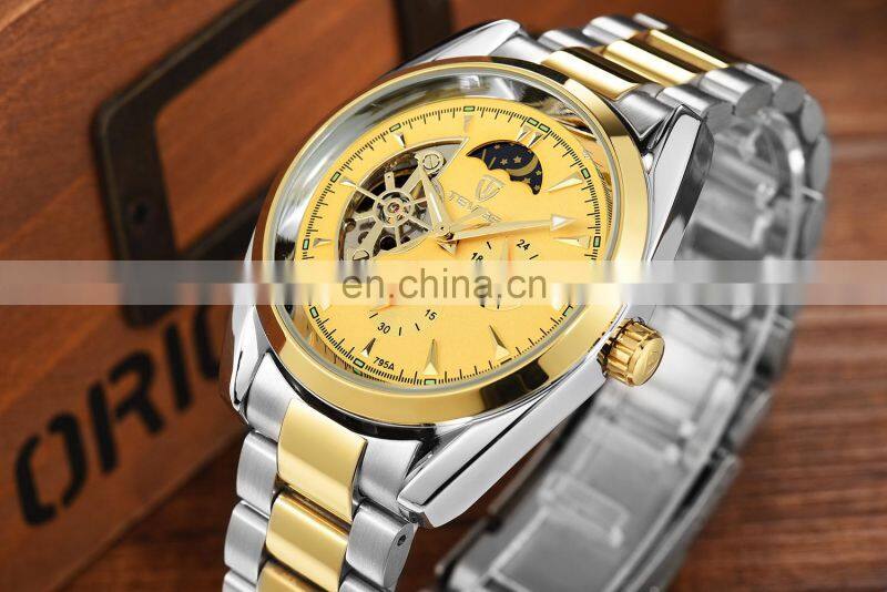 TEVISE 795A Automatic Mechanical Chronograph Men Watch Tourbillon Self-Wind Stainless Steel Luxury Gold Wristwatch
