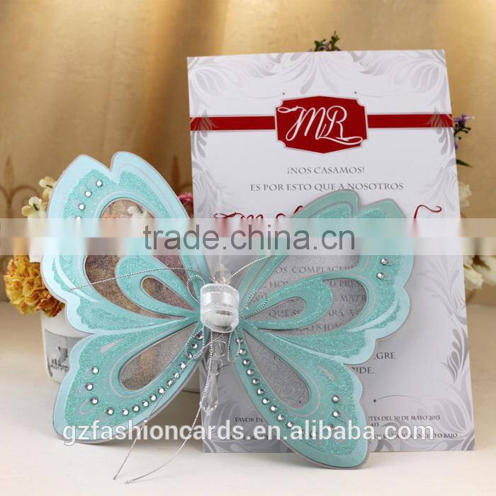 2014 Unique Luxury Butterfly Wedding Card