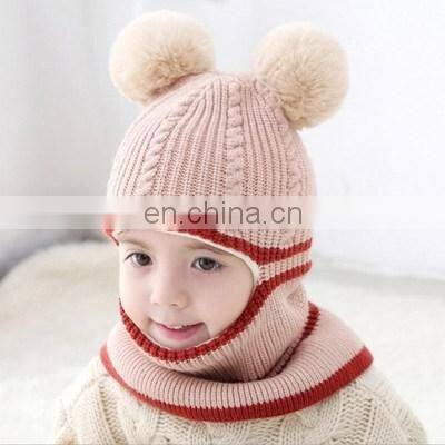 Kids Winter Hats Ears Girls Boys Children Warm Caps Scarf Set Baby Bonnet Enfant Knitted Cute Hat for Girl Boy