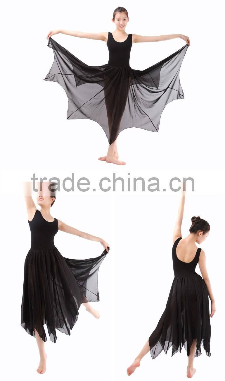 Latest Lyrical Ballet Long Chiffon Dress Sleeveless Sexy Leotard with Long Dress Stage Performance Costumes Dress