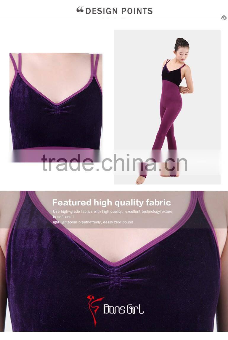 Velvet Double Straps Ballet Camisole Leotards with Pants, Ballet Costumes Unitards
