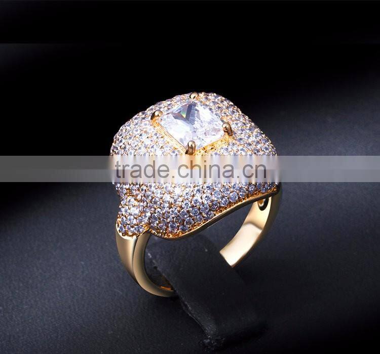 Newest Statement Fashion Pave Setting Cubic Zirconia Chunky Bridal Wedding Ring