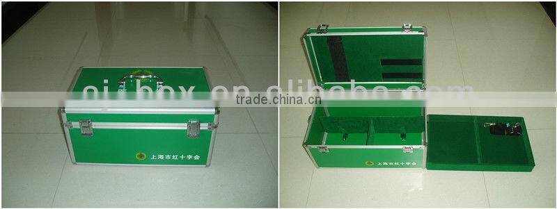 green aluminum carrying medical case with compartments